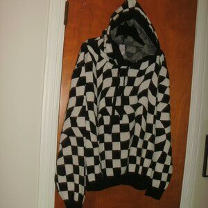 Savage X Fenty Pull Over Sweater Black White Checkered Check Hoodie size S